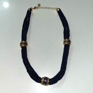 Charter Club Womens Necklace navy blue nautical marine rope and gold tone metal